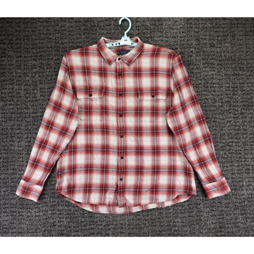 Lucky Brand Shirt Mens 2XL Red White Plaid Flannel Long Sleeve Casual Outdoor